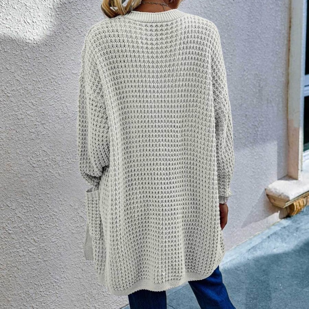 Beige Cream Cozy chunky knit open front cardigan - Picture 11 of 11